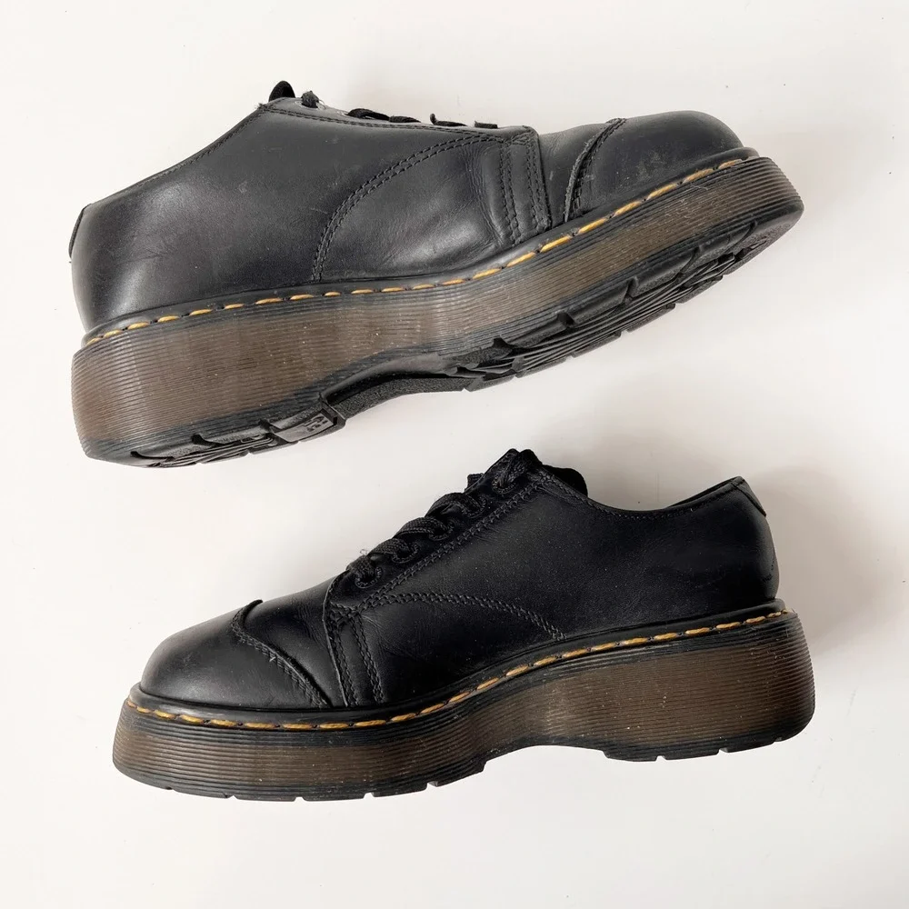 Vintage Dr. Martens Platform Oxfords Brown Leather Chunky Mary Jane Boots Size 9